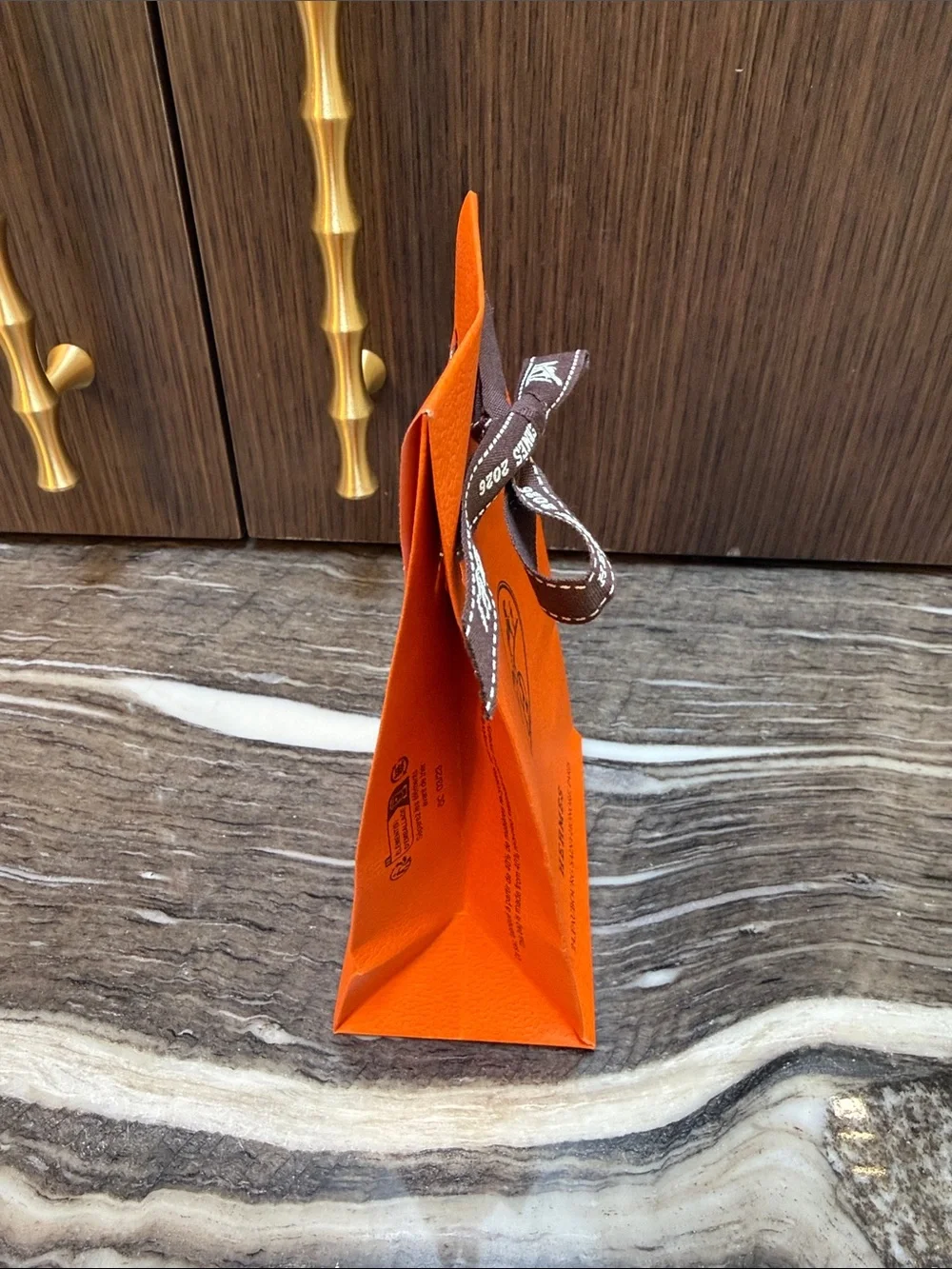 Hermes Orange Gift Bag with Brown Ribbon